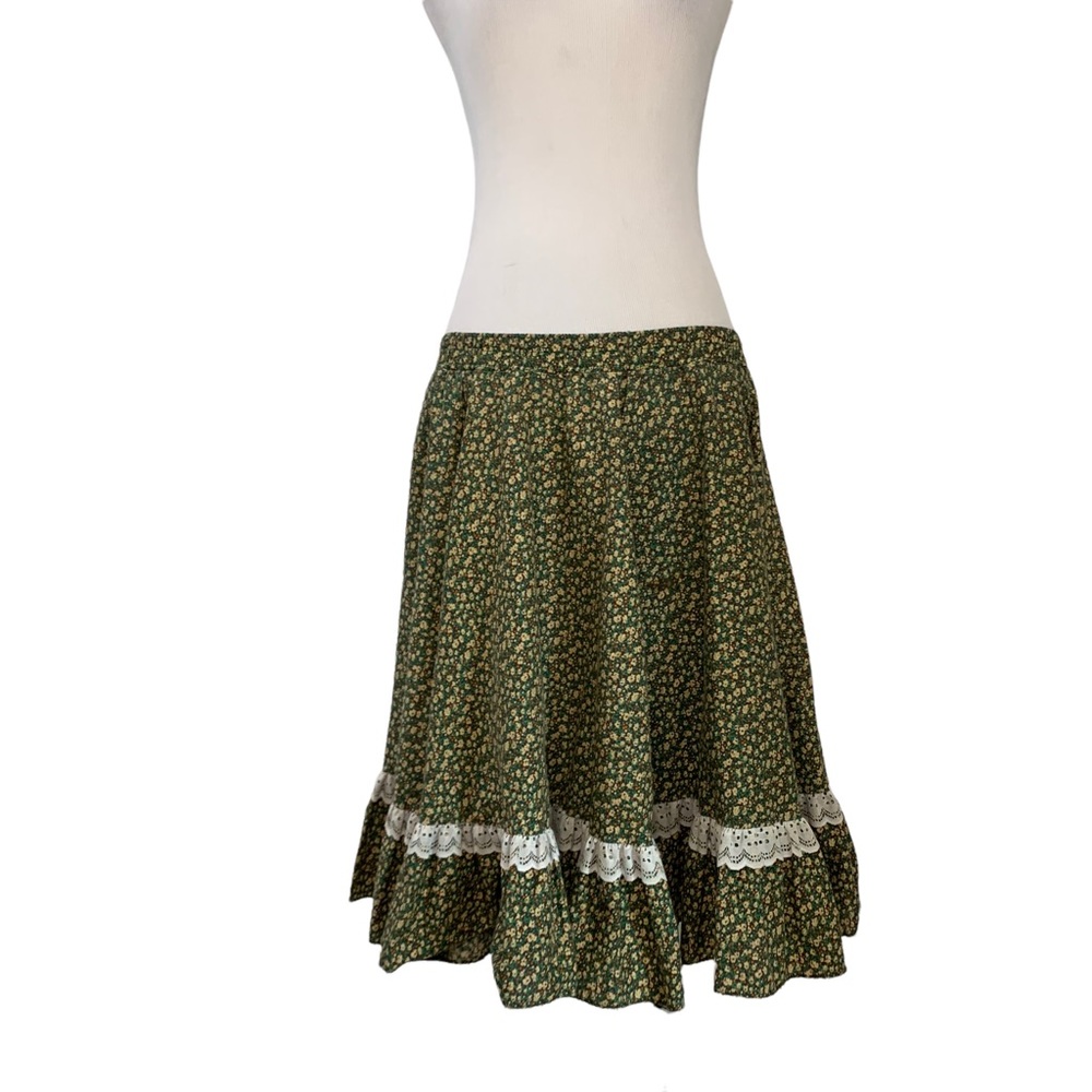 Vintage Malco Modes Frilly Green Floral Skirt